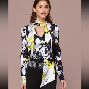 Floral Print Women's Top - Black, White, Yellow